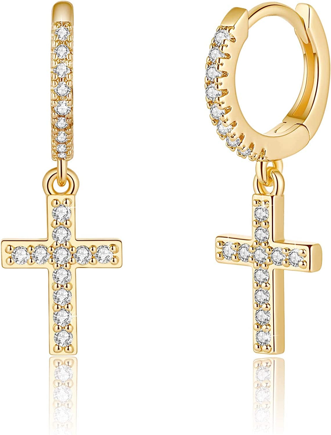 Huggie Hoop Earrings for Women, S925 Sterling Silver Post 14K Gold Plated Evil Eye Star Butterfly Spike Cross Hoop Dangle Small Hoop Huggie Earrings Minimalist Hypoallergenic Jewelry Gifts for Women Cross