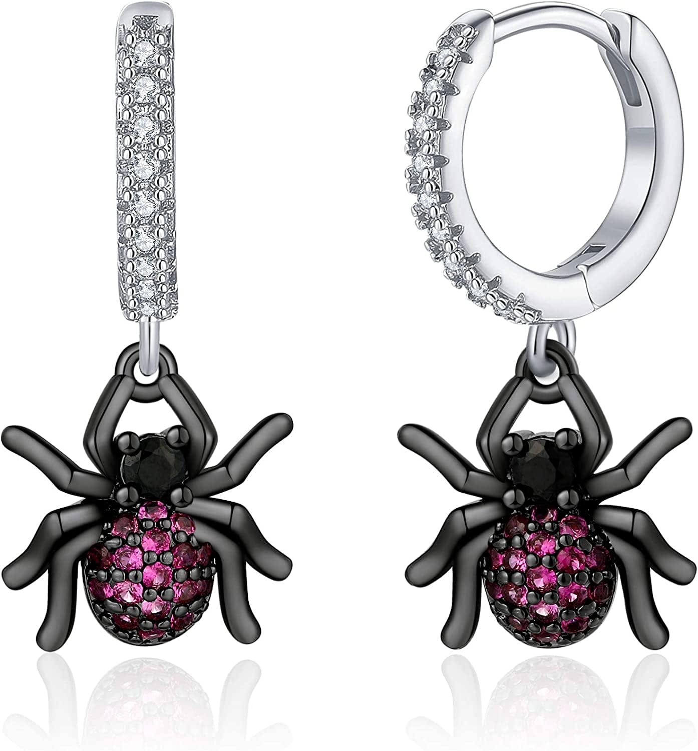 Huggie Hoop Earrings for Women, S925 Sterling Silver Post 14K Gold Plated Evil Eye Star Butterfly Spike Cross Hoop Dangle Small Hoop Huggie Earrings Minimalist Hypoallergenic Jewelry Gifts for Women Black Spider