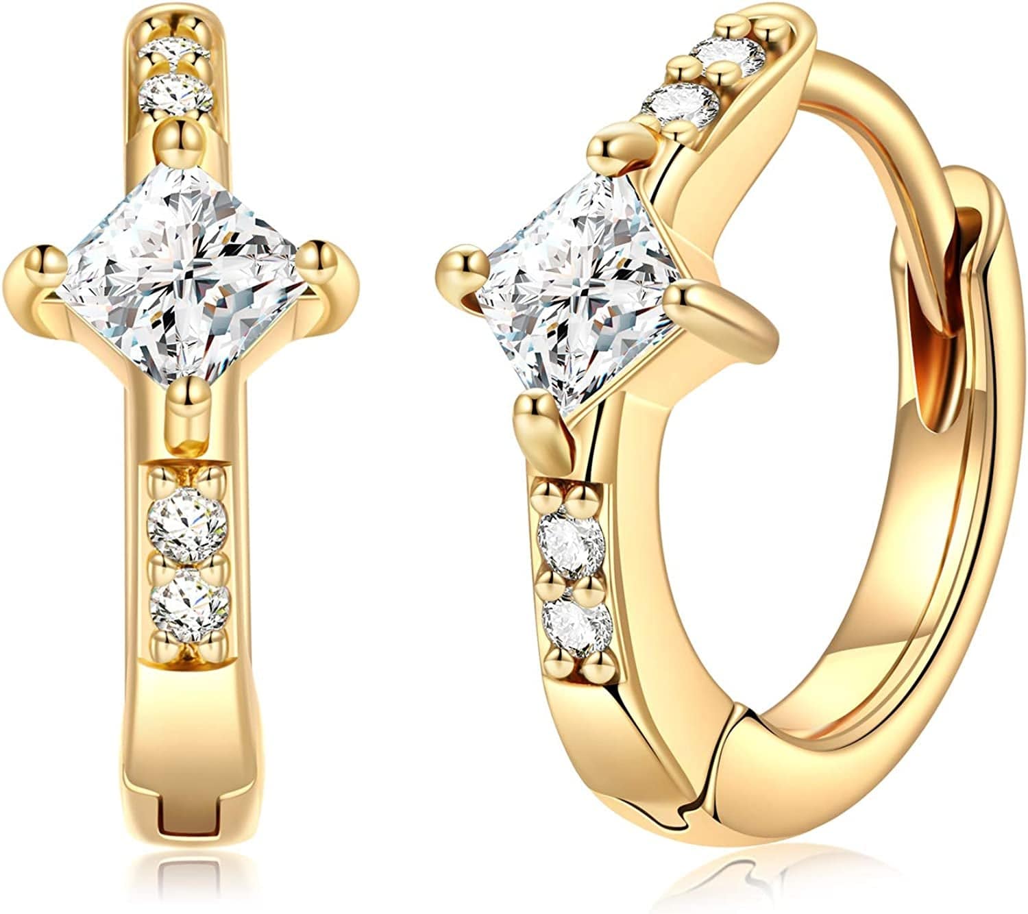 Huggie Hoop Earrings for Women, S925 Sterling Silver Post 14K Gold Plated Evil Eye Star Butterfly Spike Cross Hoop Dangle Small Hoop Huggie Earrings Minimalist Hypoallergenic Jewelry Gifts for Women CZ