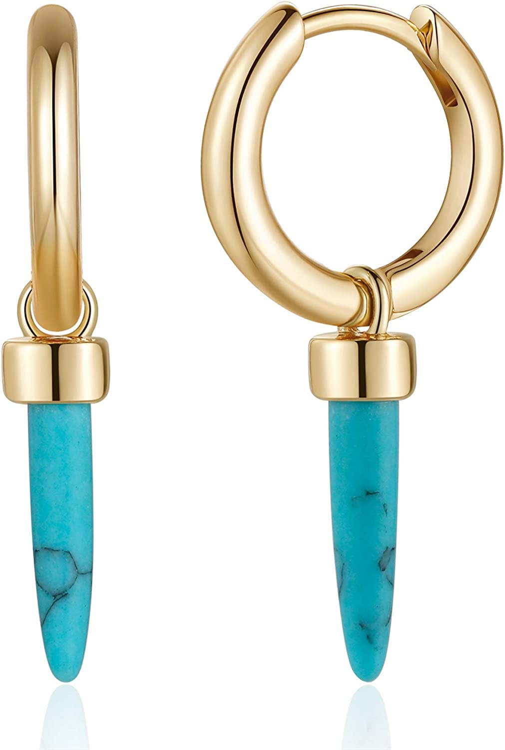 Huggie Hoop Earrings for Women, S925 Sterling Silver Post 14K Gold Plated Evil Eye Star Butterfly Spike Cross Hoop Dangle Small Hoop Huggie Earrings Minimalist Hypoallergenic Jewelry Gifts for Women Turquoise 2