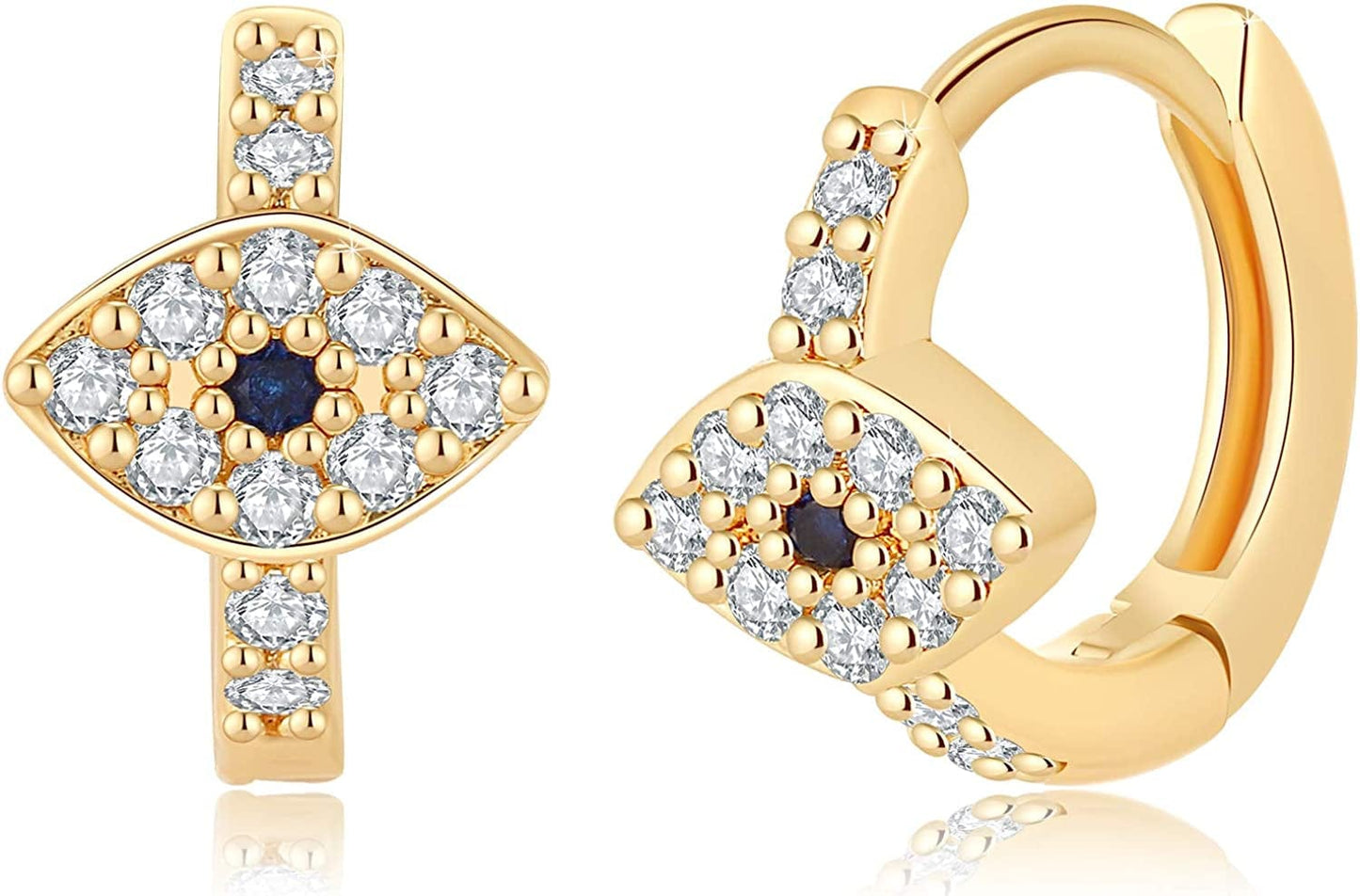 Huggie Hoop Earrings for Women, S925 Sterling Silver Post 14K Gold Plated Evil Eye Star Butterfly Spike Cross Hoop Dangle Small Hoop Huggie Earrings Minimalist Hypoallergenic Jewelry Gifts for Women CZ Evil Eye