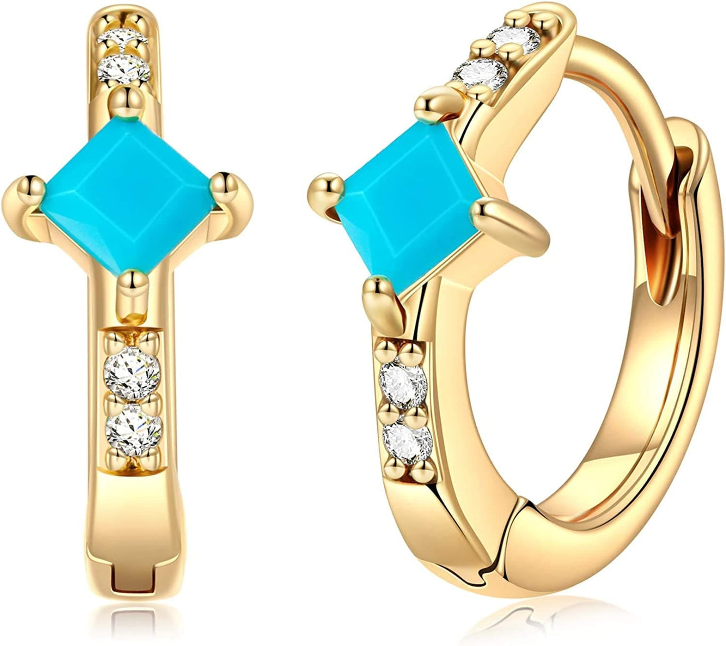 Huggie Hoop Earrings for Women, S925 Sterling Silver Post 14K Gold Plated Evil Eye Star Butterfly Spike Cross Hoop Dangle Small Hoop Huggie Earrings Minimalist Hypoallergenic Jewelry Gifts for Women Turquoise