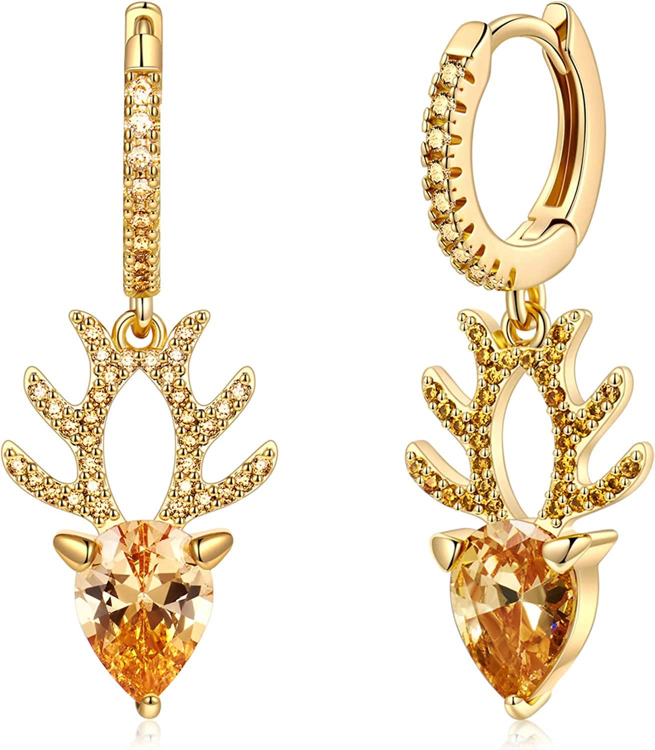 Huggie Hoop Earrings for Women, S925 Sterling Silver Post 14K Gold Plated Evil Eye Star Butterfly Spike Cross Hoop Dangle Small Hoop Huggie Earrings Minimalist Hypoallergenic Jewelry Gifts for Women CZ Deer