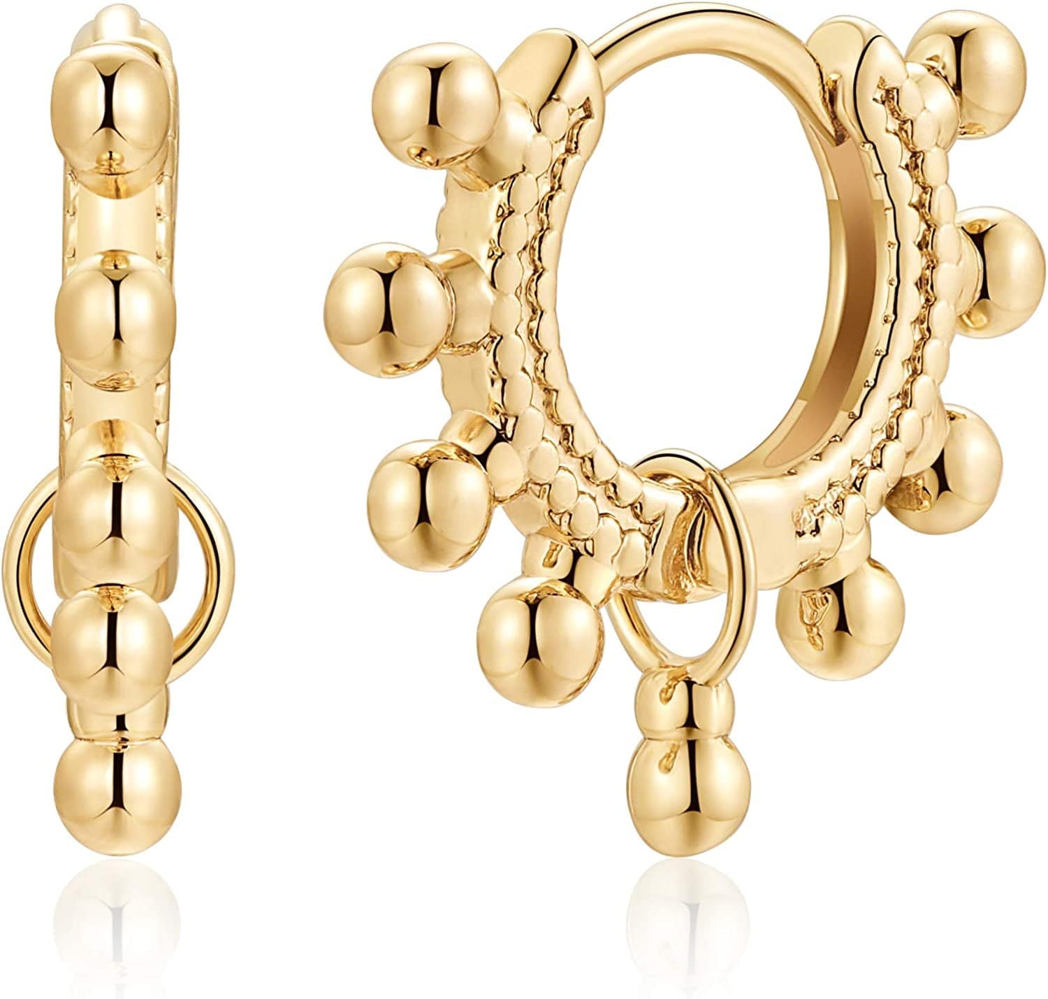 Huggie Hoop Earrings for Women, S925 Sterling Silver Post 14K Gold Plated Evil Eye Star Butterfly Spike Cross Hoop Dangle Small Hoop Huggie Earrings Minimalist Hypoallergenic Jewelry Gifts for Women Ball