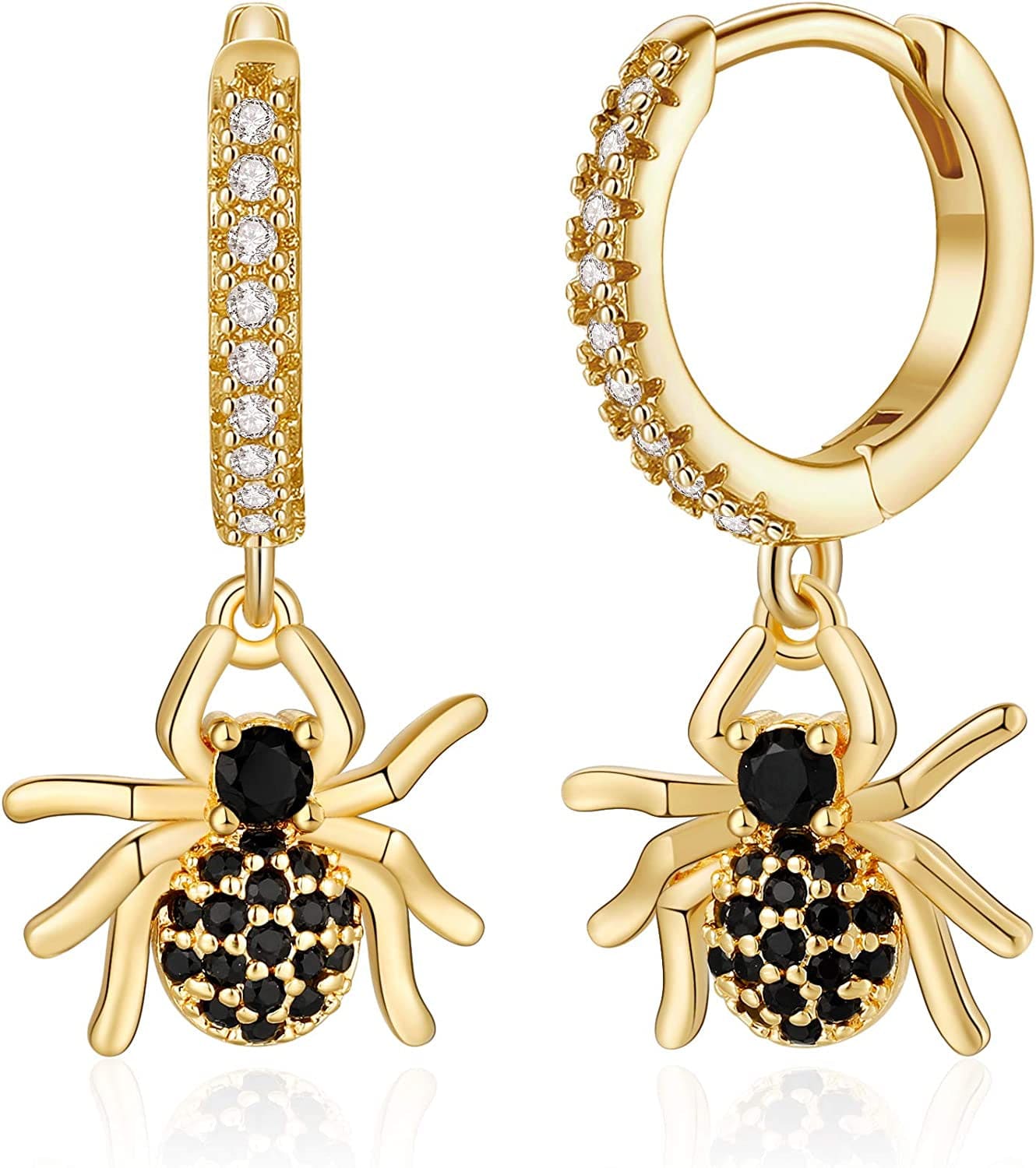 Huggie Hoop Earrings for Women, S925 Sterling Silver Post 14K Gold Plated Evil Eye Star Butterfly Spike Cross Hoop Dangle Small Hoop Huggie Earrings Minimalist Hypoallergenic Jewelry Gifts for Women Gold Spider