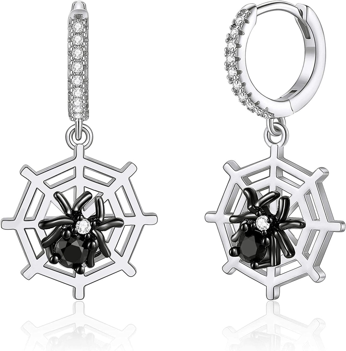 Huggie Hoop Earrings for Women, S925 Sterling Silver Post 14K Gold Plated Evil Eye Star Butterfly Spike Cross Hoop Dangle Small Hoop Huggie Earrings Minimalist Hypoallergenic Jewelry Gifts for Women White Gold Spider Web