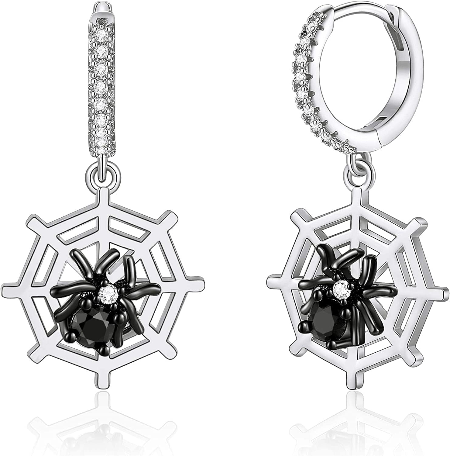 Huggie Hoop Earrings for Women, S925 Sterling Silver Post 14K Gold Plated Evil Eye Star Butterfly Spike Cross Hoop Dangle Small Hoop Huggie Earrings Minimalist Hypoallergenic Jewelry Gifts for Women White Gold Spider Web