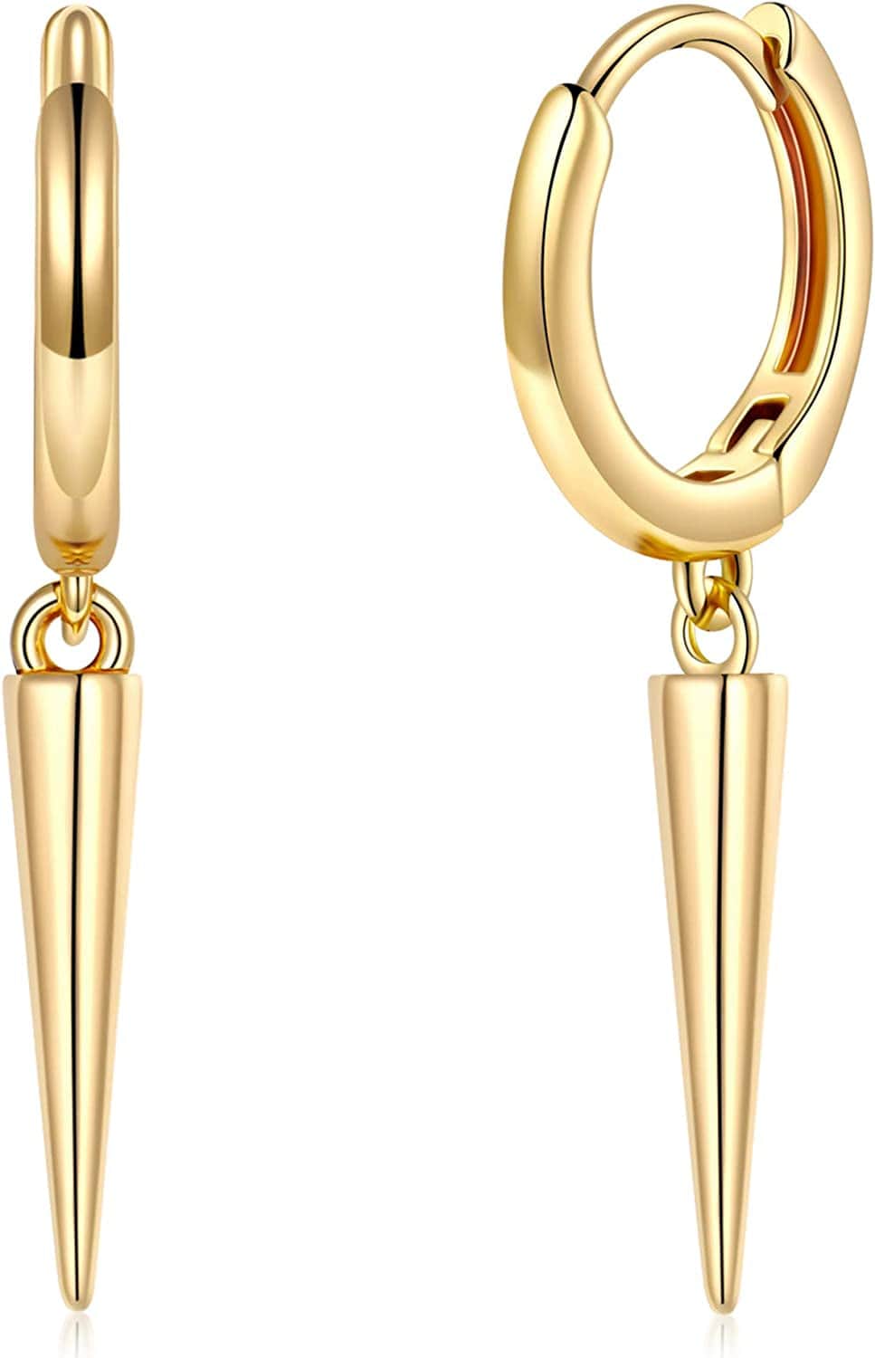 Huggie Hoop Earrings for Women, S925 Sterling Silver Post 14K Gold Plated Evil Eye Star Butterfly Spike Cross Hoop Dangle Small Hoop Huggie Earrings Minimalist Hypoallergenic Jewelry Gifts for Women Spike 2