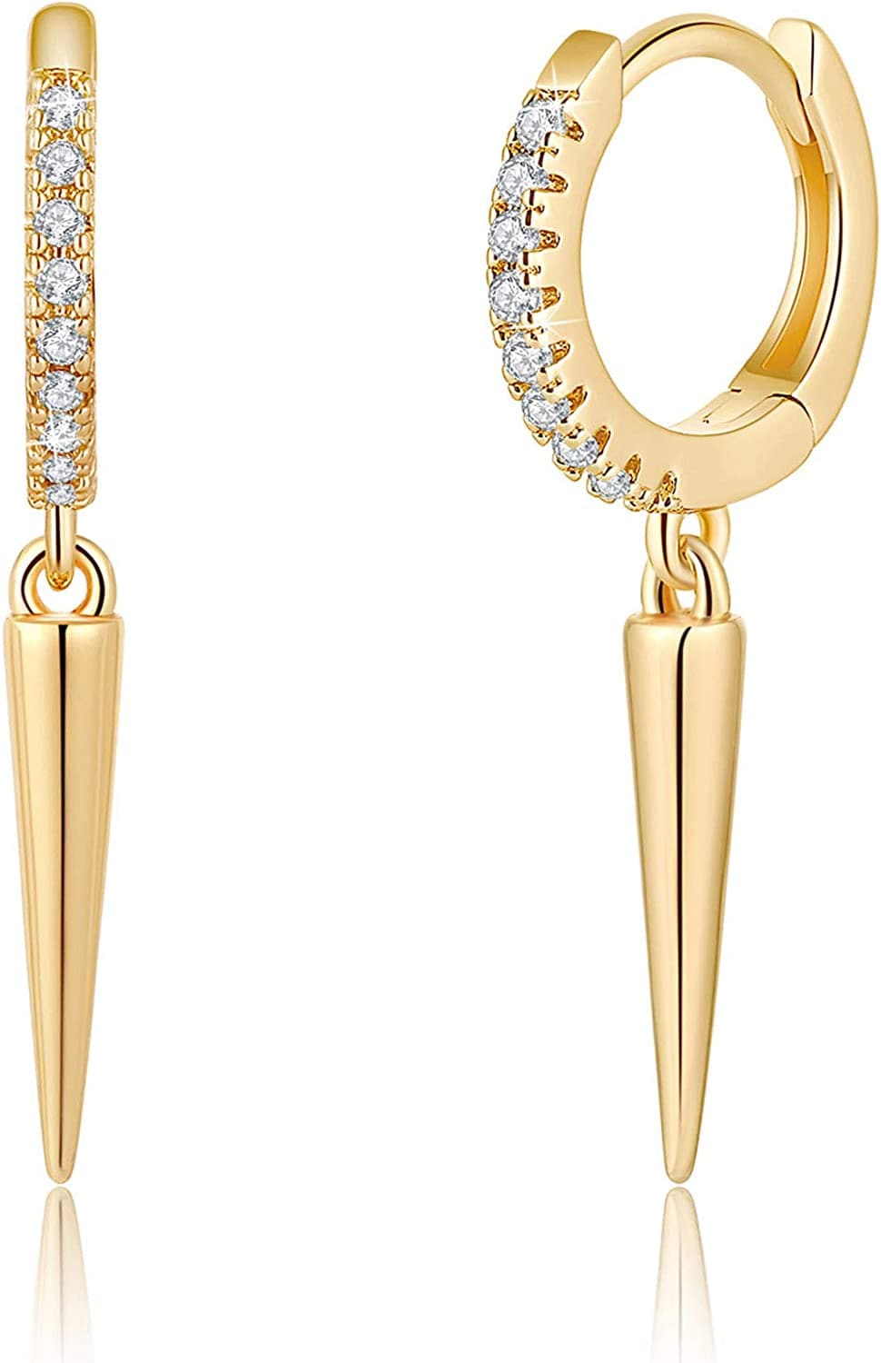 Huggie Hoop Earrings for Women, S925 Sterling Silver Post 14K Gold Plated Evil Eye Star Butterfly Spike Cross Hoop Dangle Small Hoop Huggie Earrings Minimalist Hypoallergenic Jewelry Gifts for Women Spike Long