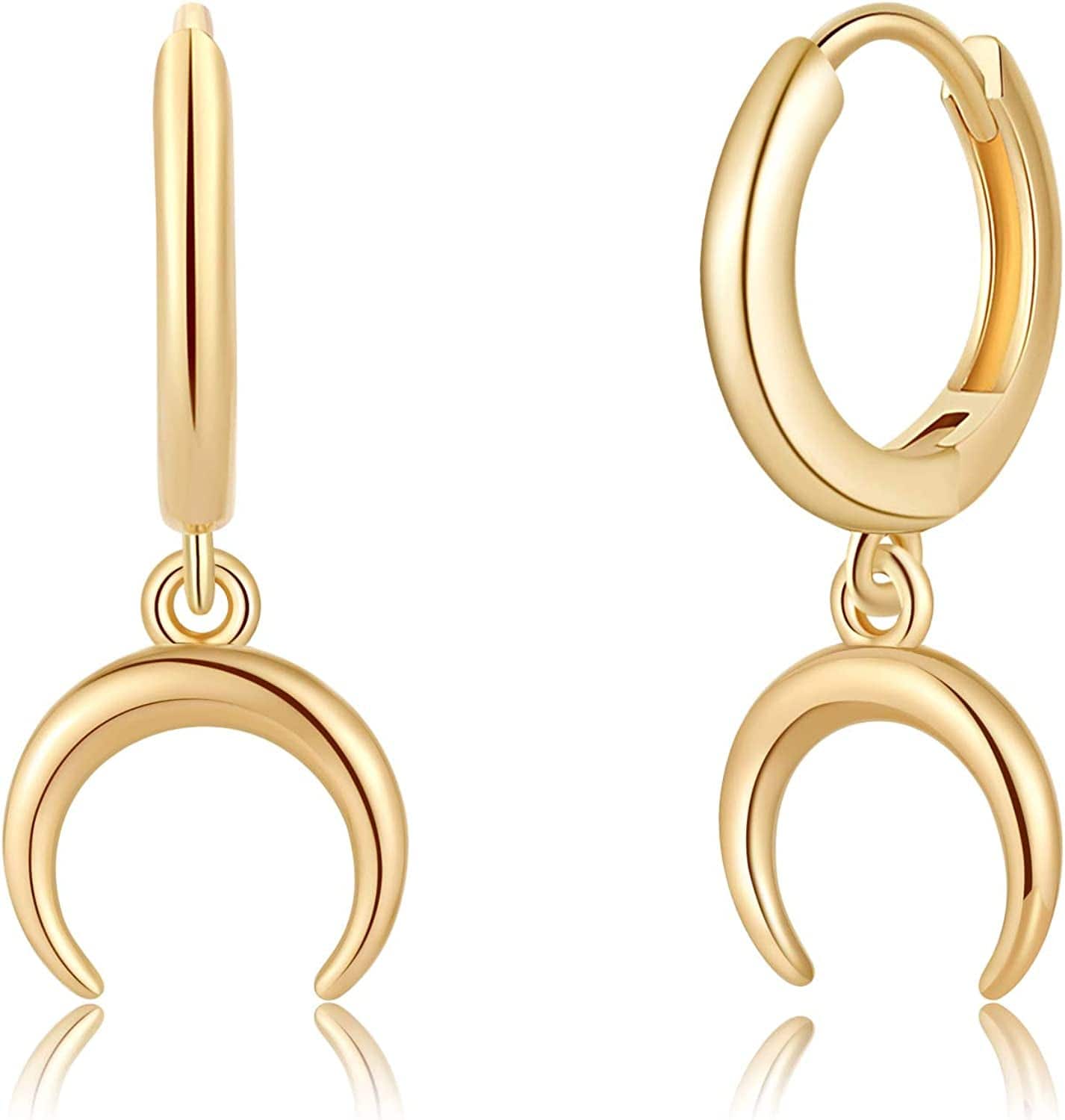 Huggie Hoop Earrings for Women, S925 Sterling Silver Post 14K Gold Plated Evil Eye Star Butterfly Spike Cross Hoop Dangle Small Hoop Huggie Earrings Minimalist Hypoallergenic Jewelry Gifts for Women Crescent