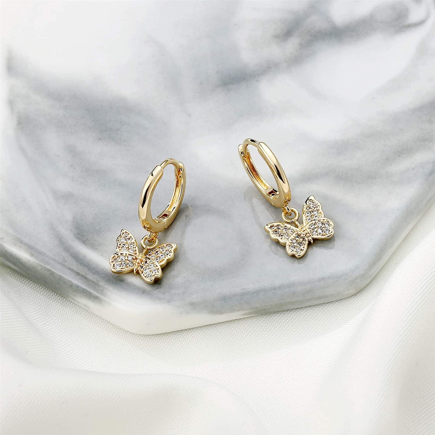 Huggie Hoop Earrings for Women, S925 Sterling Silver Post 14K Gold Plated Evil Eye Star Butterfly Spike Cross Hoop Dangle Small Hoop Huggie Earrings Minimalist Hypoallergenic Jewelry Gifts for Women