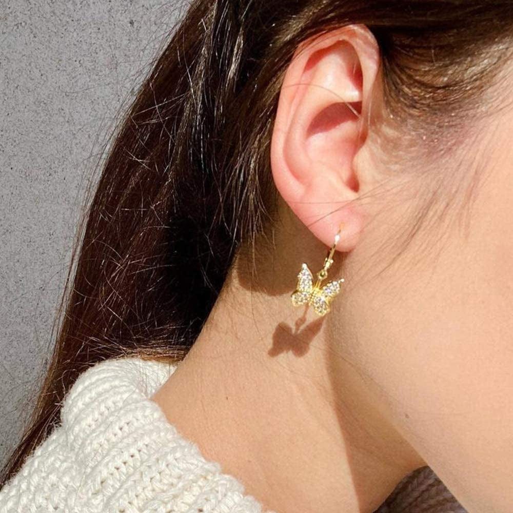 Huggie Hoop Earrings for Women, S925 Sterling Silver Post 14K Gold Plated Evil Eye Star Butterfly Spike Cross Hoop Dangle Small Hoop Huggie Earrings Minimalist Hypoallergenic Jewelry Gifts for Women