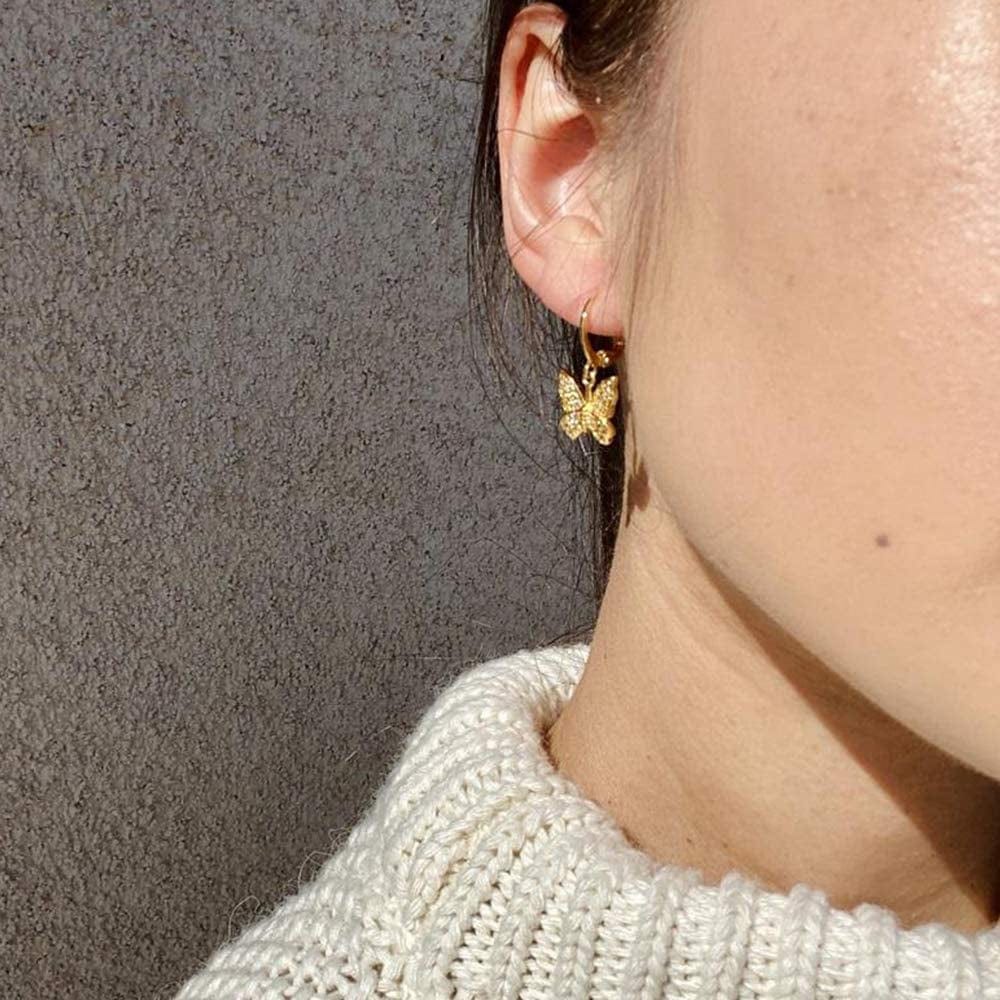 Huggie Hoop Earrings for Women, S925 Sterling Silver Post 14K Gold Plated Evil Eye Star Butterfly Spike Cross Hoop Dangle Small Hoop Huggie Earrings Minimalist Hypoallergenic Jewelry Gifts for Women