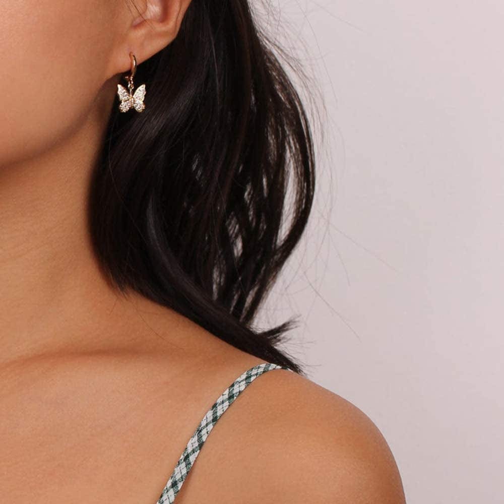 Huggie Hoop Earrings for Women, S925 Sterling Silver Post 14K Gold Plated Evil Eye Star Butterfly Spike Cross Hoop Dangle Small Hoop Huggie Earrings Minimalist Hypoallergenic Jewelry Gifts for Women