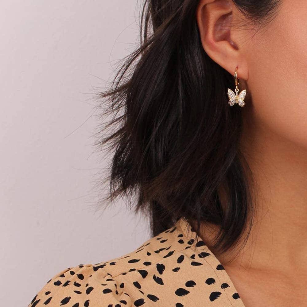 Huggie Hoop Earrings for Women, S925 Sterling Silver Post 14K Gold Plated Evil Eye Star Butterfly Spike Cross Hoop Dangle Small Hoop Huggie Earrings Minimalist Hypoallergenic Jewelry Gifts for Women