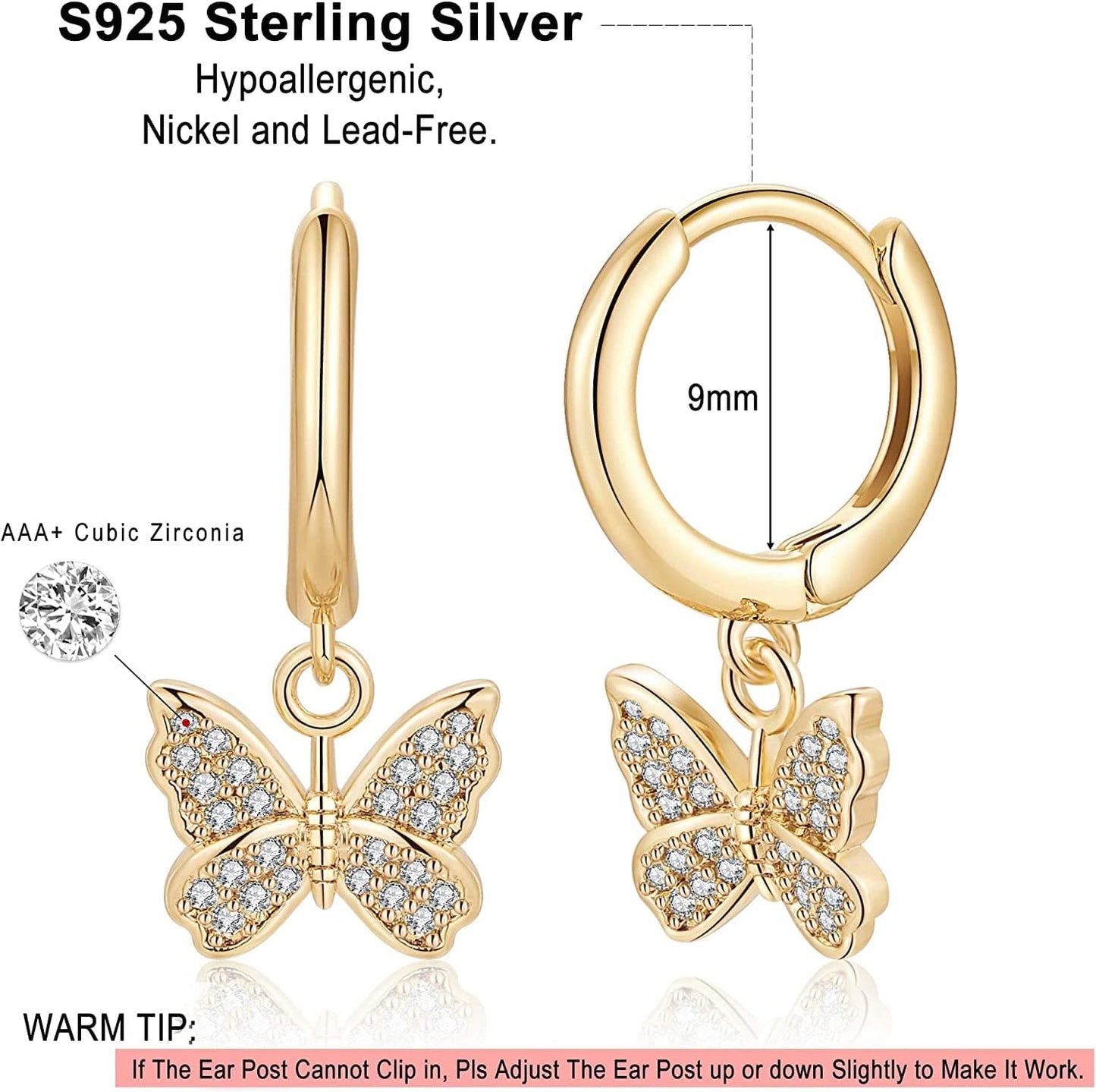 Huggie Hoop Earrings for Women, S925 Sterling Silver Post 14K Gold Plated Evil Eye Star Butterfly Spike Cross Hoop Dangle Small Hoop Huggie Earrings Minimalist Hypoallergenic Jewelry Gifts for Women