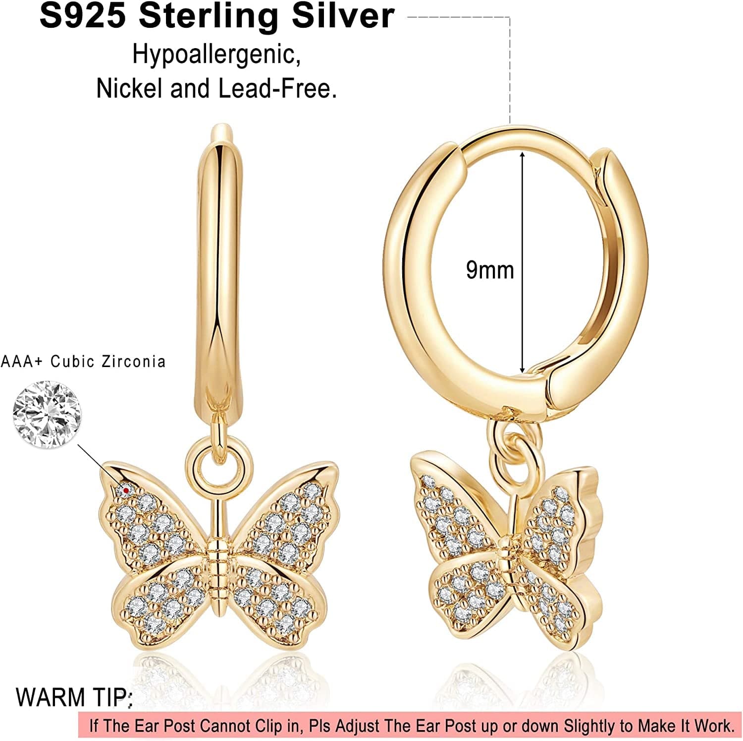 Huggie Hoop Earrings for Women, S925 Sterling Silver Post 14K Gold Plated Evil Eye Star Butterfly Spike Cross Hoop Dangle Small Hoop Huggie Earrings Minimalist Hypoallergenic Jewelry Gifts for Women