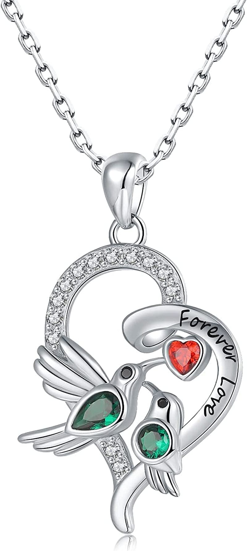 Hummingbird Necklaces Sterling Silver - Hummingbird Roseflower Pendant Embellished with Shining Zirconia Animal Jewelry Christmas Birthdays Gifts for Woman Wife Girlfriend Mom Daughters. White gold plated