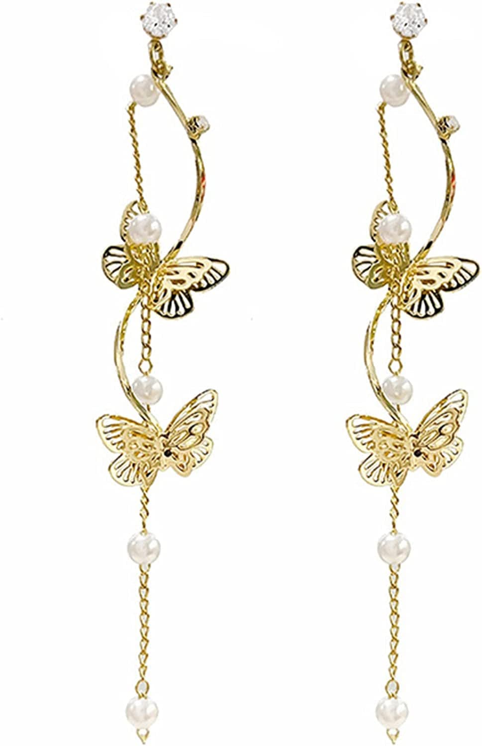 Hummingbird Threader Earrings Rhinestone Chain Tassel Earring Lady Earchain Jewelry Fashionable Earrings Dangling Women Girls Christmas Birthday Gifts Long Style Butterfly / One Size