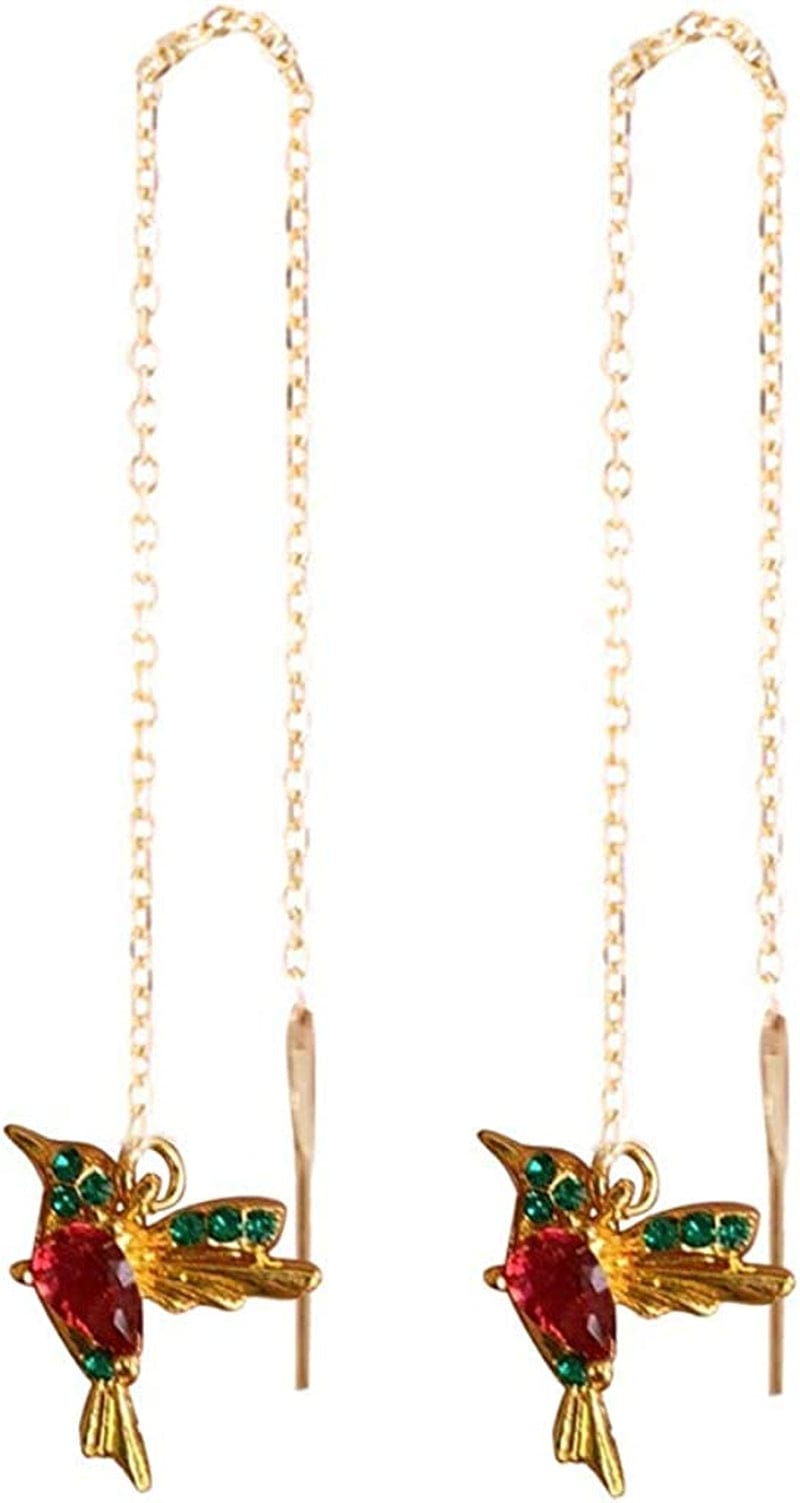 Hummingbird Threader Earrings Rhinestone Chain Tassel Earring Lady Earchain Jewelry Fashionable Earrings Dangling Women Girls Christmas Birthday Gifts Purple / One Size