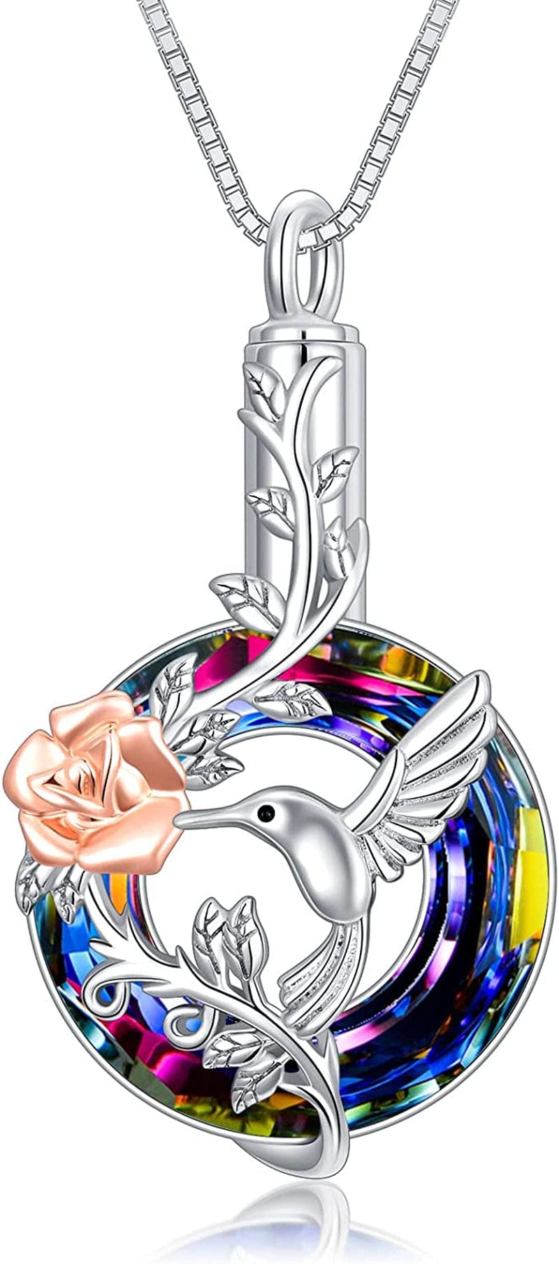 Hummingbird Urn Necklace for Ashes Sterling Silver with Crystal Cremation Jewelry W/Funnel Filler Keepsake Memory Jewelry for Women Girls B-Volcano Crystal