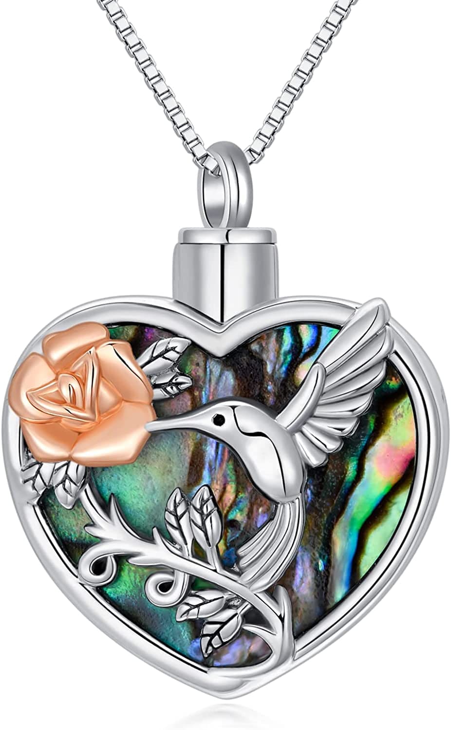 Hummingbird Urn Necklace for Ashes Sterling Silver with Crystal Cremation Jewelry W/Funnel Filler Keepsake Memory Jewelry for Women Girls A2-Abalone Shell