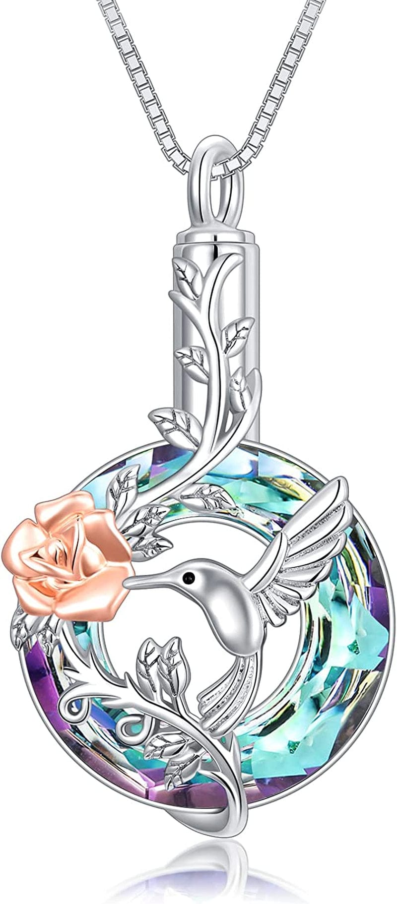 Hummingbird Urn Necklace for Ashes Sterling Silver with Crystal Cremation Jewelry W/Funnel Filler Keepsake Memory Jewelry for Women Girls B-Purple Crystal