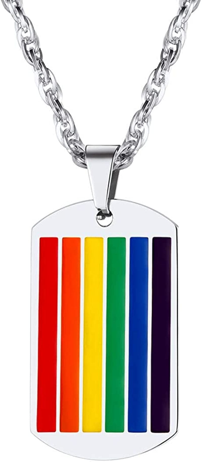 Hypoallergenic 925 Sterling Silver/Stainless Steel LGBT Bar/Dog Tag/Bead Pendant Necklace, Custom Engraved Rainbow Flag Lesbian Gay Pride Jewelry for Men Women with Gift Box b. dog tag-stainless steel