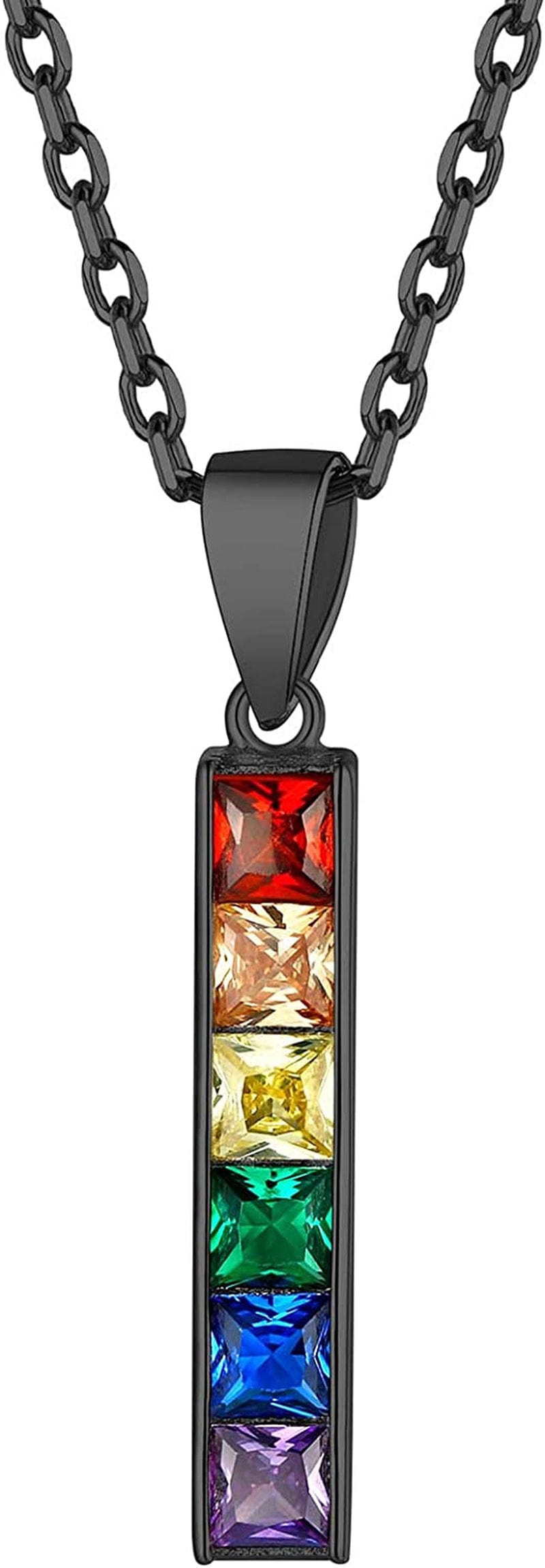 Hypoallergenic 925 Sterling Silver/Stainless Steel LGBT Bar/Dog Tag/Bead Pendant Necklace, Custom Engraved Rainbow Flag Lesbian Gay Pride Jewelry for Men Women with Gift Box a. dainty bar-925 sterling silver/black