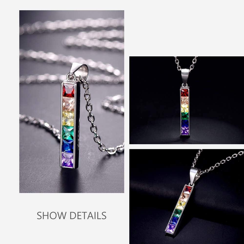 Hypoallergenic 925 Sterling Silver/Stainless Steel LGBT Bar/Dog Tag/Bead Pendant Necklace, Custom Engraved Rainbow Flag Lesbian Gay Pride Jewelry for Men Women with Gift Box