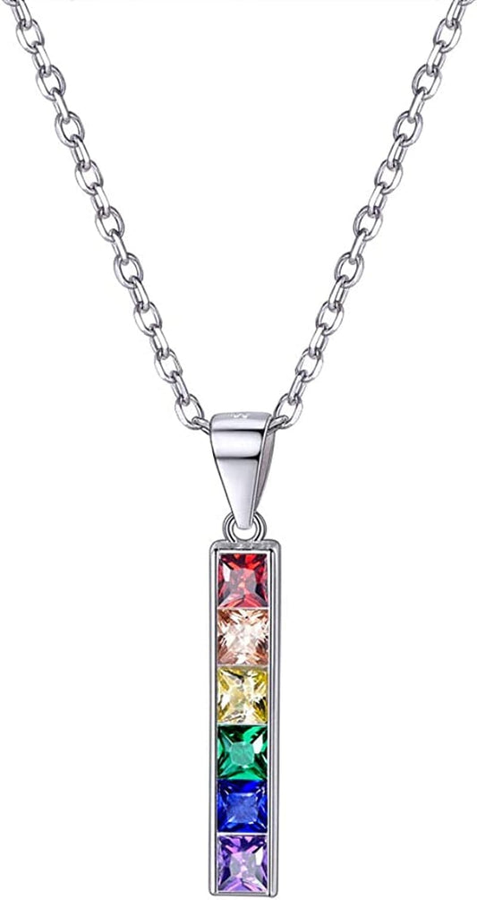 Hypoallergenic 925 Sterling Silver/Stainless Steel LGBT Bar/Dog Tag/Bead Pendant Necklace, Custom Engraved Rainbow Flag Lesbian Gay Pride Jewelry for Men Women with Gift Box a. dainty bar-925 sterling silver