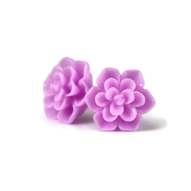 Hypoallergenic Succulent Earrings on Plastic Posts, 13Mm (Matte Aqua Blue) Orchid Purple