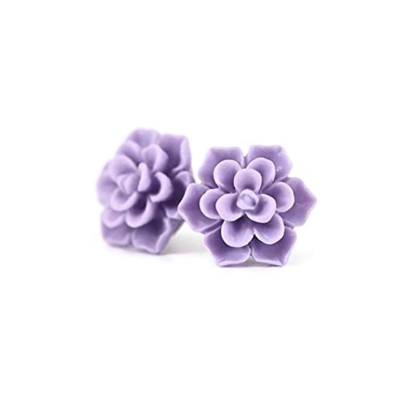 Hypoallergenic Succulent Earrings on Plastic Posts, 13Mm (Matte Aqua Blue) Matte Pale Purple