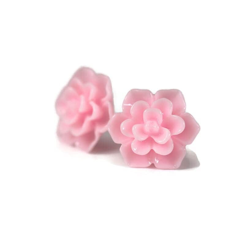 Hypoallergenic Succulent Earrings on Plastic Posts, 13Mm (Matte Aqua Blue) Gloss Pale Pink