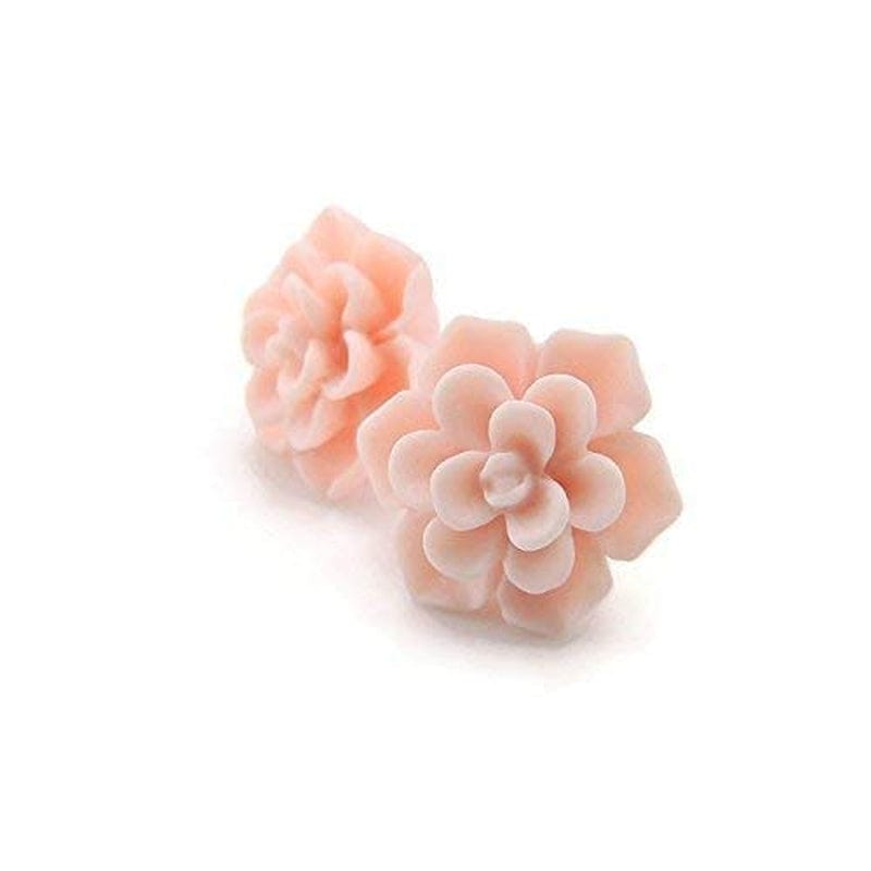 Hypoallergenic Succulent Earrings on Plastic Posts, 13Mm (Matte Aqua Blue) Matte Pale Pink