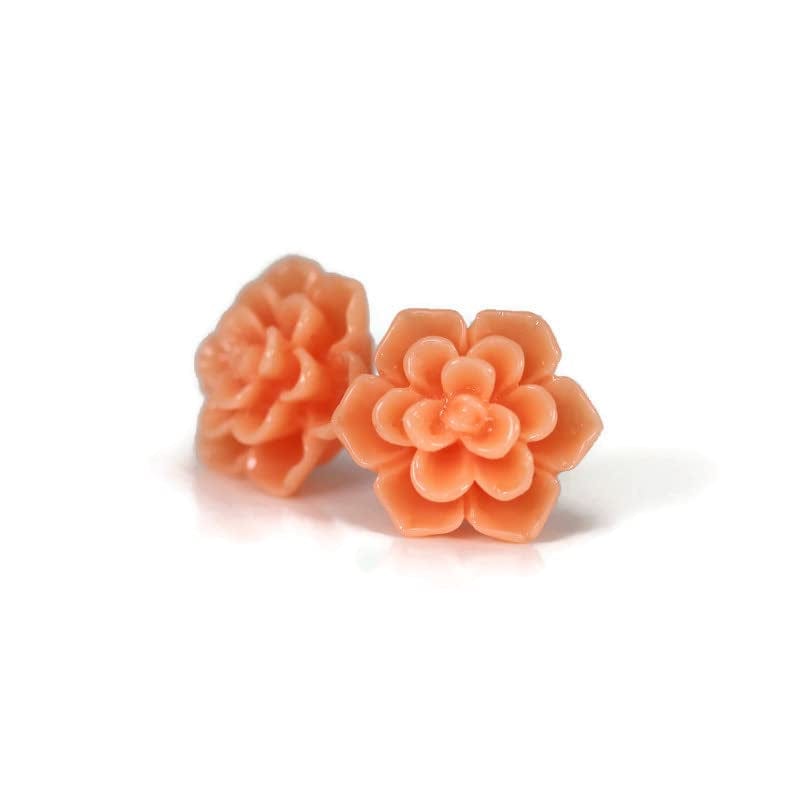 Hypoallergenic Succulent Earrings on Plastic Posts, 13Mm (Matte Aqua Blue) Orange
