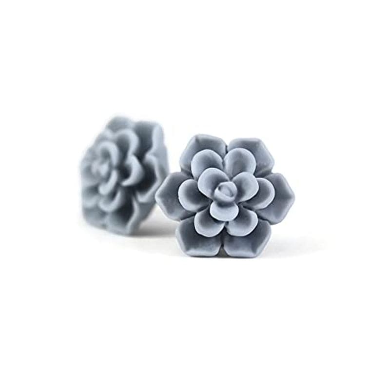 Hypoallergenic Succulent Earrings on Plastic Posts, 13Mm (Matte Aqua Blue) Blue/Grey
