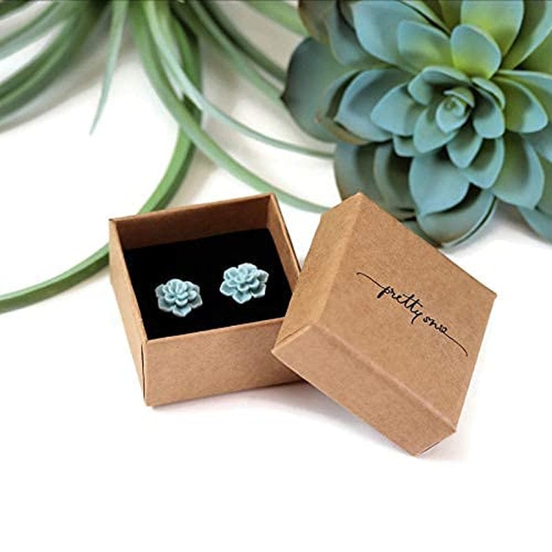 Hypoallergenic Succulent Earrings on Plastic Posts, 13Mm (Matte Aqua Blue)