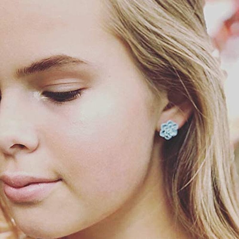 Hypoallergenic Succulent Earrings on Plastic Posts, 13Mm (Matte Aqua Blue)