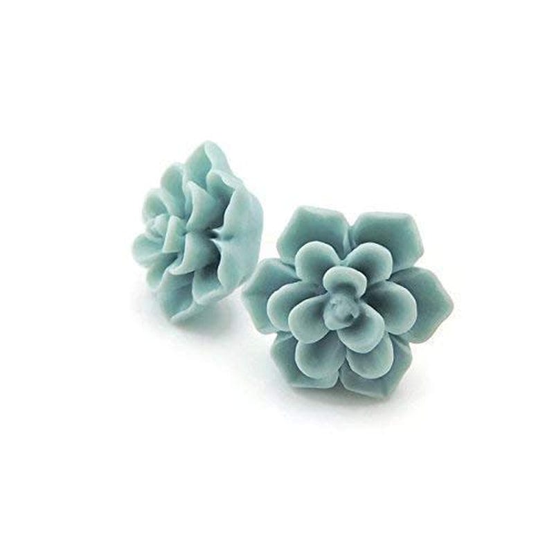 Hypoallergenic Succulent Earrings on Plastic Posts, 13Mm (Matte Aqua Blue) Matte Aqua Blue