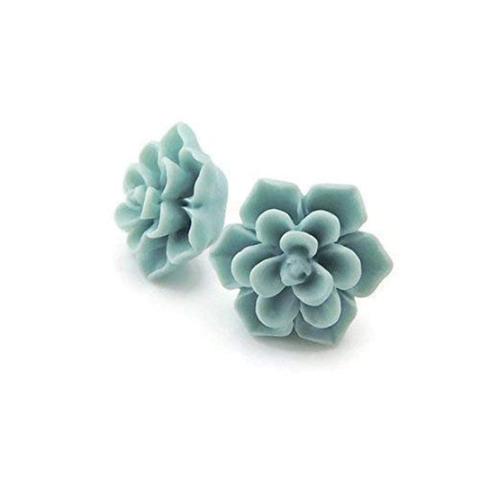Hypoallergenic Succulent Earrings on Plastic Posts, 13Mm (Matte Aqua Blue) Matte Aqua Blue