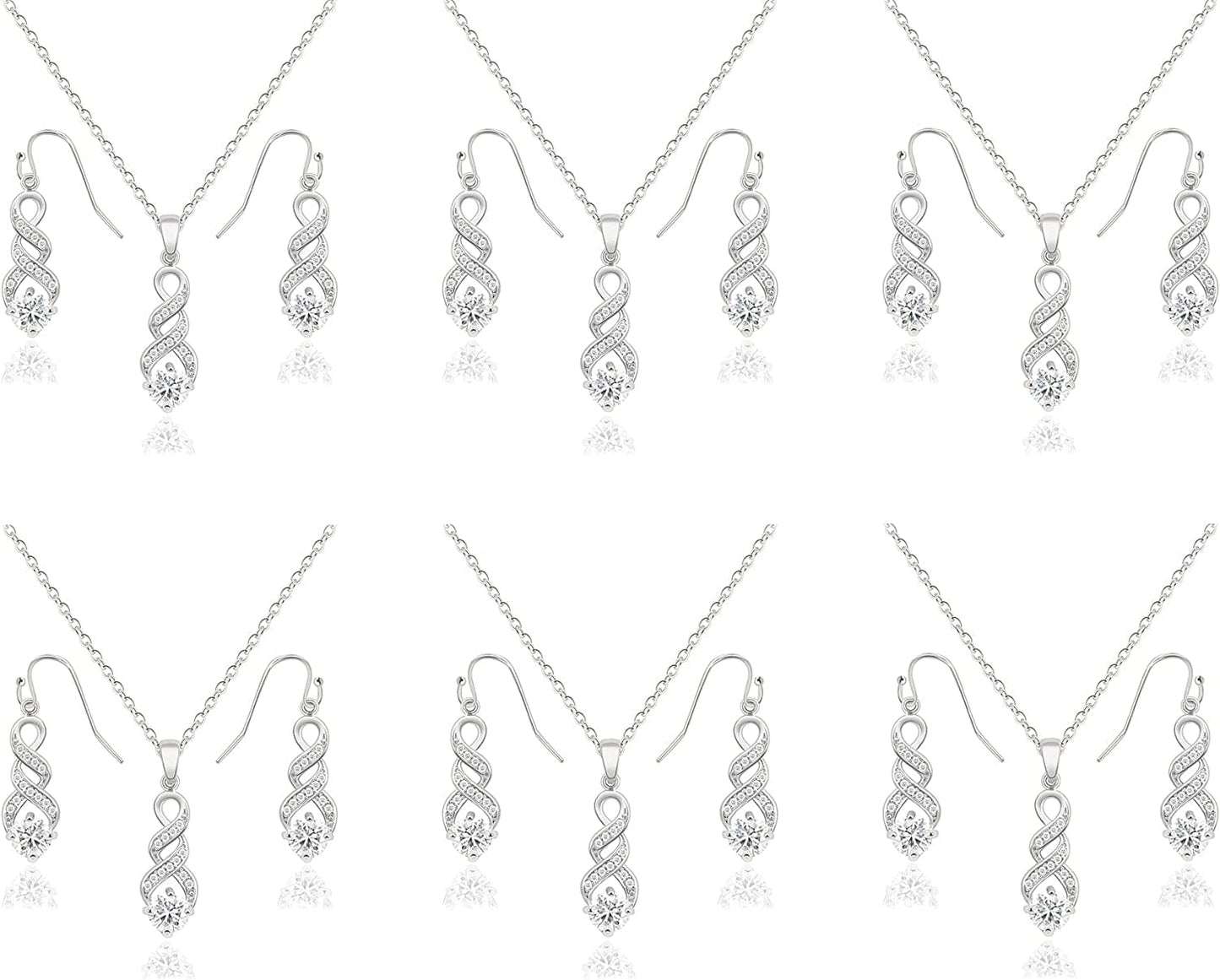 I Can'T Say"I Do" without You | 1 4 6 8 Sets Bridesmaid Jewelry Sets for Women Girls 18K Gold or Rose Gold Plated Cubic Zirconia Necklace and Earring Set for Wedding Gifts SIX SETS SILVER