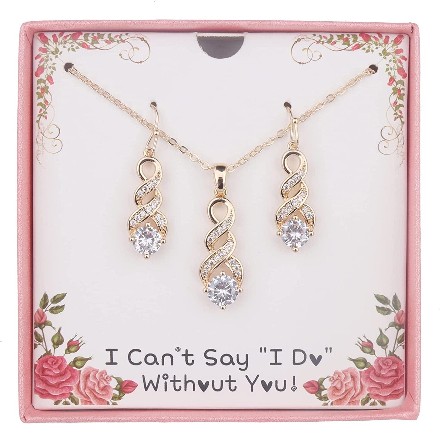 I Can'T Say"I Do" without You | 1 4 6 8 Sets Bridesmaid Jewelry Sets for Women Girls 18K Gold or Rose Gold Plated Cubic Zirconia Necklace and Earring Set for Wedding Gifts ONE SET GOLD