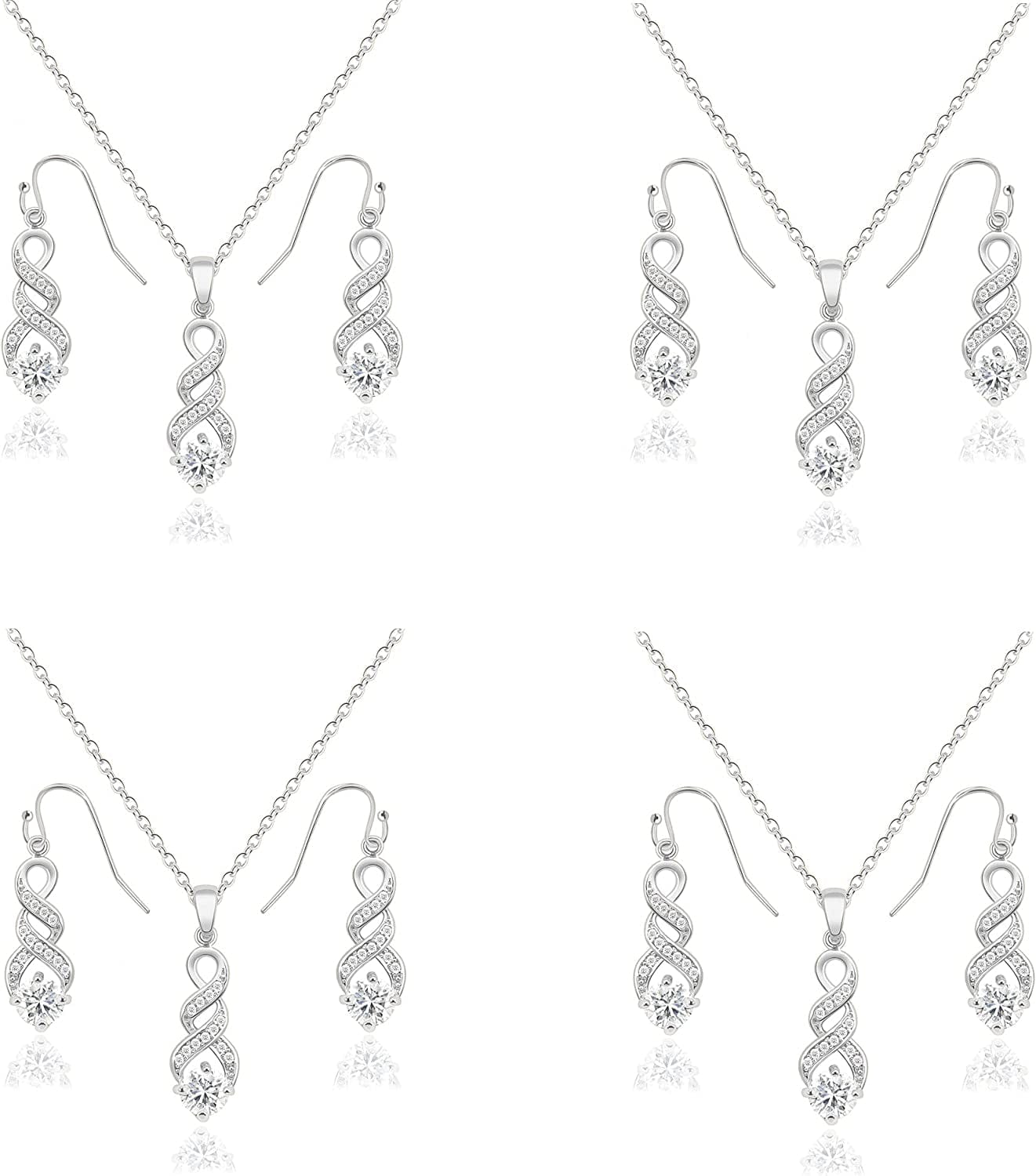 I Can'T Say"I Do" without You | 1 4 6 8 Sets Bridesmaid Jewelry Sets for Women Girls 18K Gold or Rose Gold Plated Cubic Zirconia Necklace and Earring Set for Wedding Gifts FOUR SETS SILVER