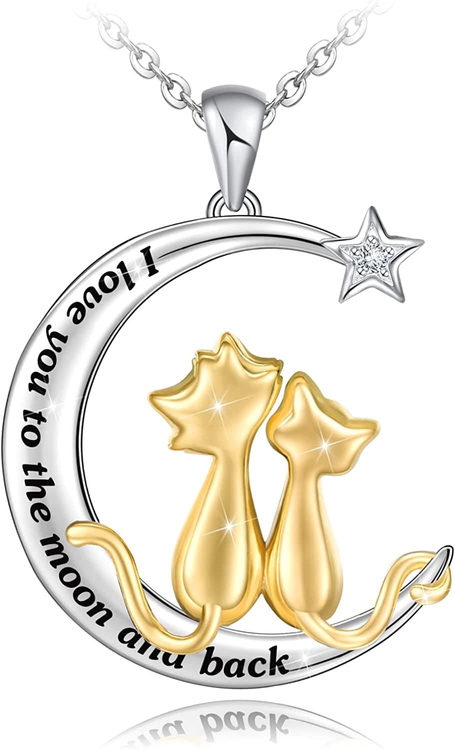 I Love You to the Moon and Back Necklace for Women,925 Sterling Silver Double Bunny Rabbit Panda Necklace Valentines Day Jewelry Gifts for Women Mom Daughter Wife Girls Cat Necklace