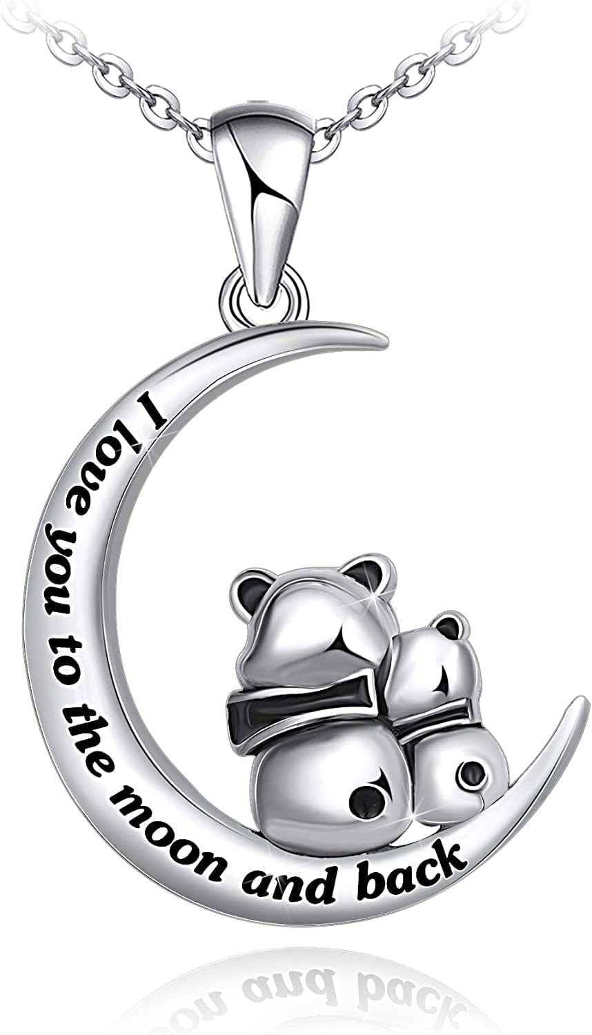 I Love You to the Moon and Back Necklace for Women,925 Sterling Silver Double Bunny Rabbit Panda Necklace Valentines Day Jewelry Gifts for Women Mom Daughter Wife Girls Panda