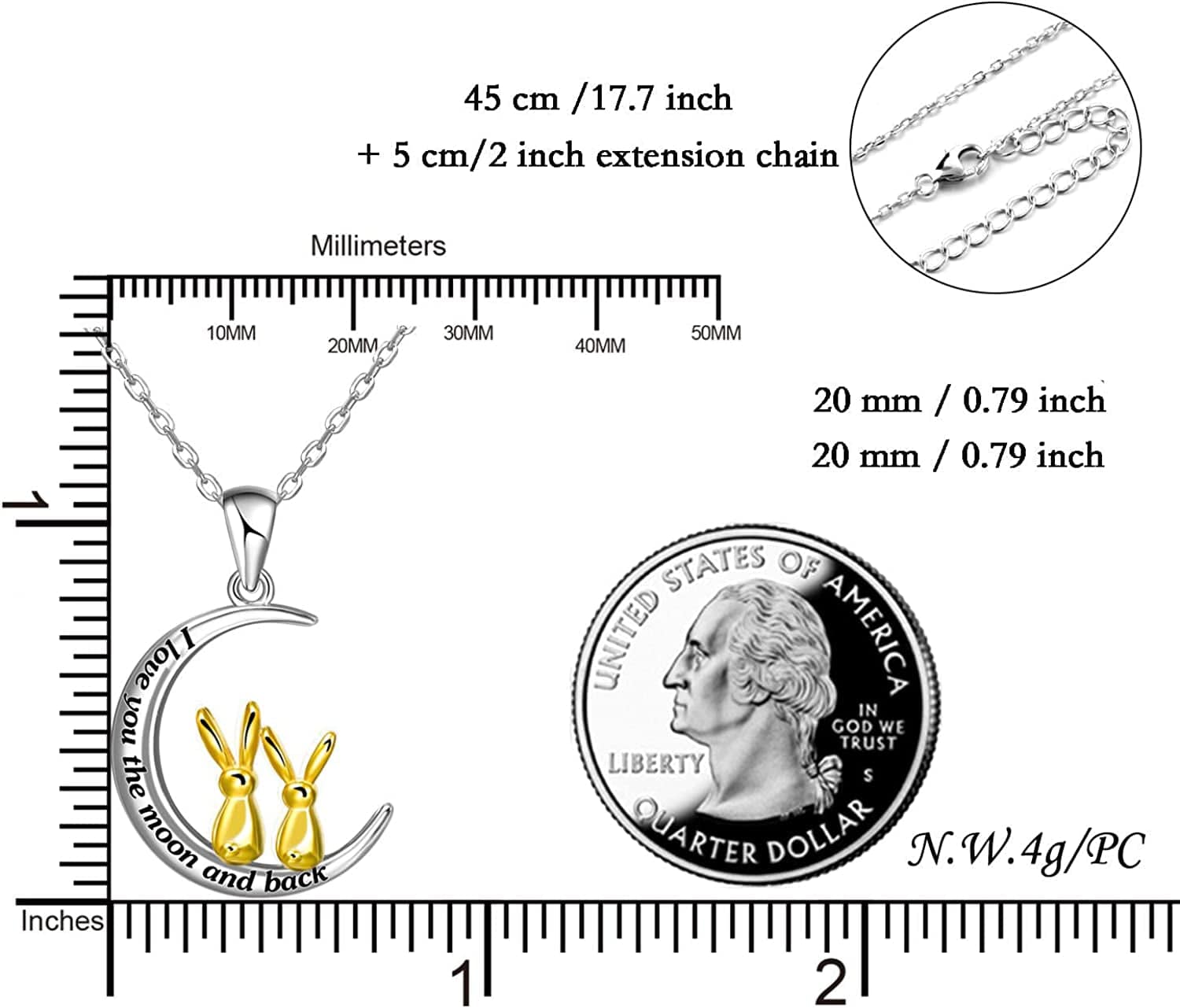 I Love You to the Moon and Back Necklace for Women,925 Sterling Silver Double Bunny Rabbit Panda Necklace Valentines Day Jewelry Gifts for Women Mom Daughter Wife Girls