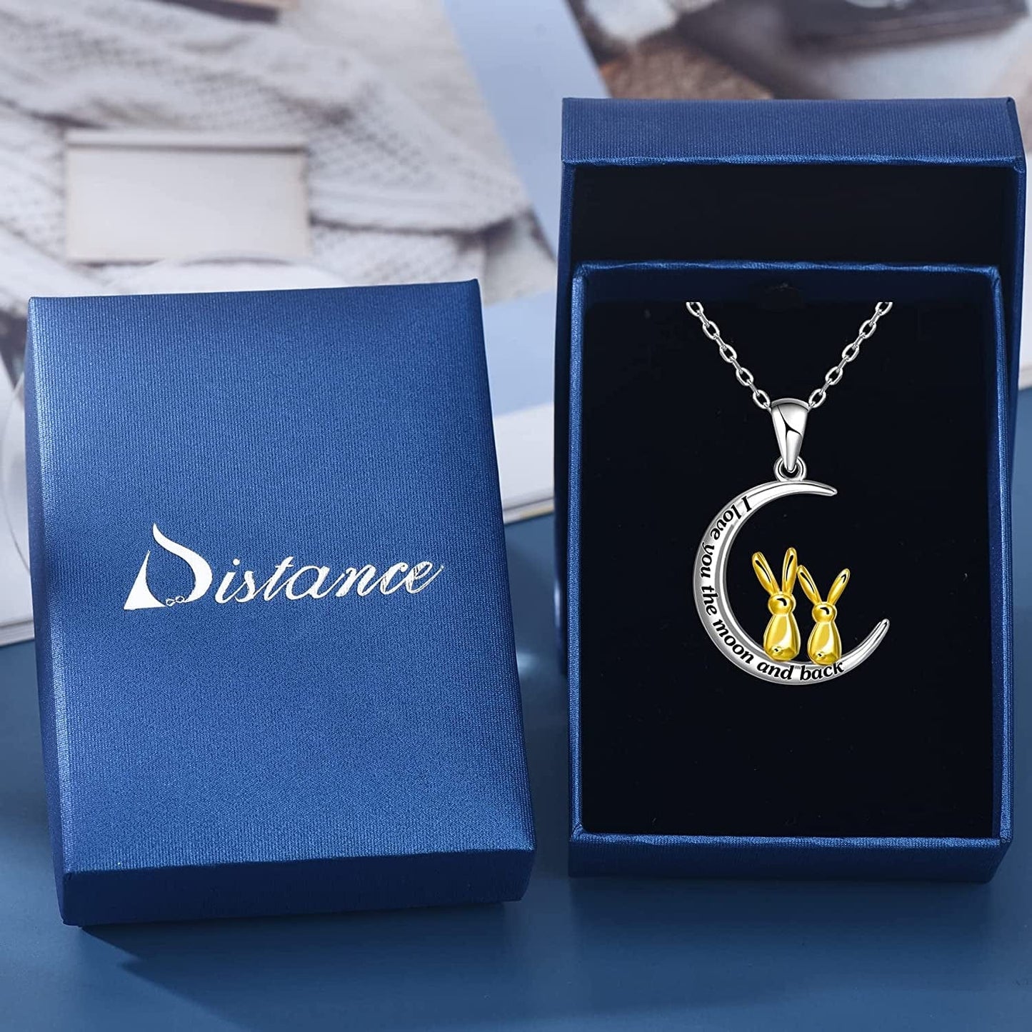 I Love You to the Moon and Back Necklace for Women,925 Sterling Silver Double Bunny Rabbit Panda Necklace Valentines Day Jewelry Gifts for Women Mom Daughter Wife Girls