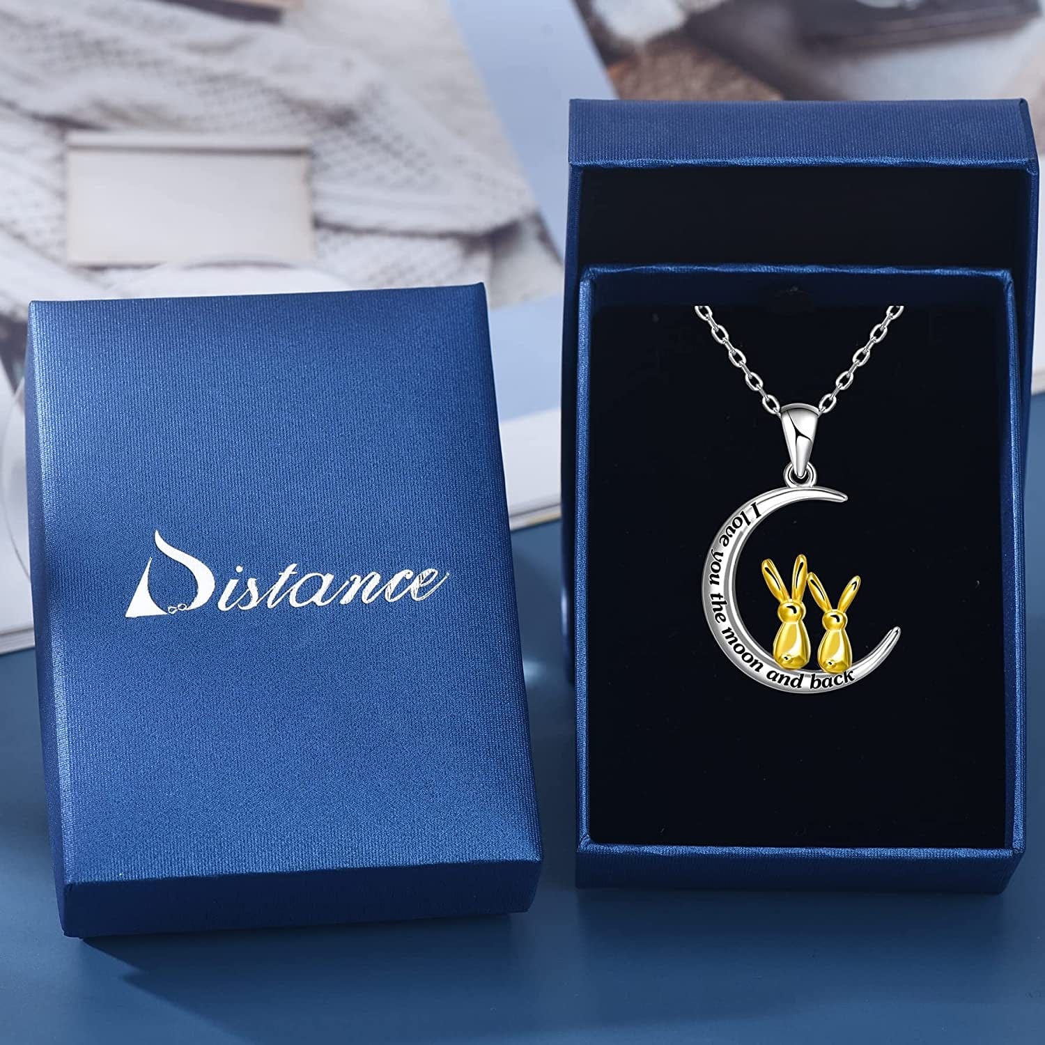 I Love You to the Moon and Back Necklace for Women,925 Sterling Silver Double Bunny Rabbit Panda Necklace Valentines Day Jewelry Gifts for Women Mom Daughter Wife Girls