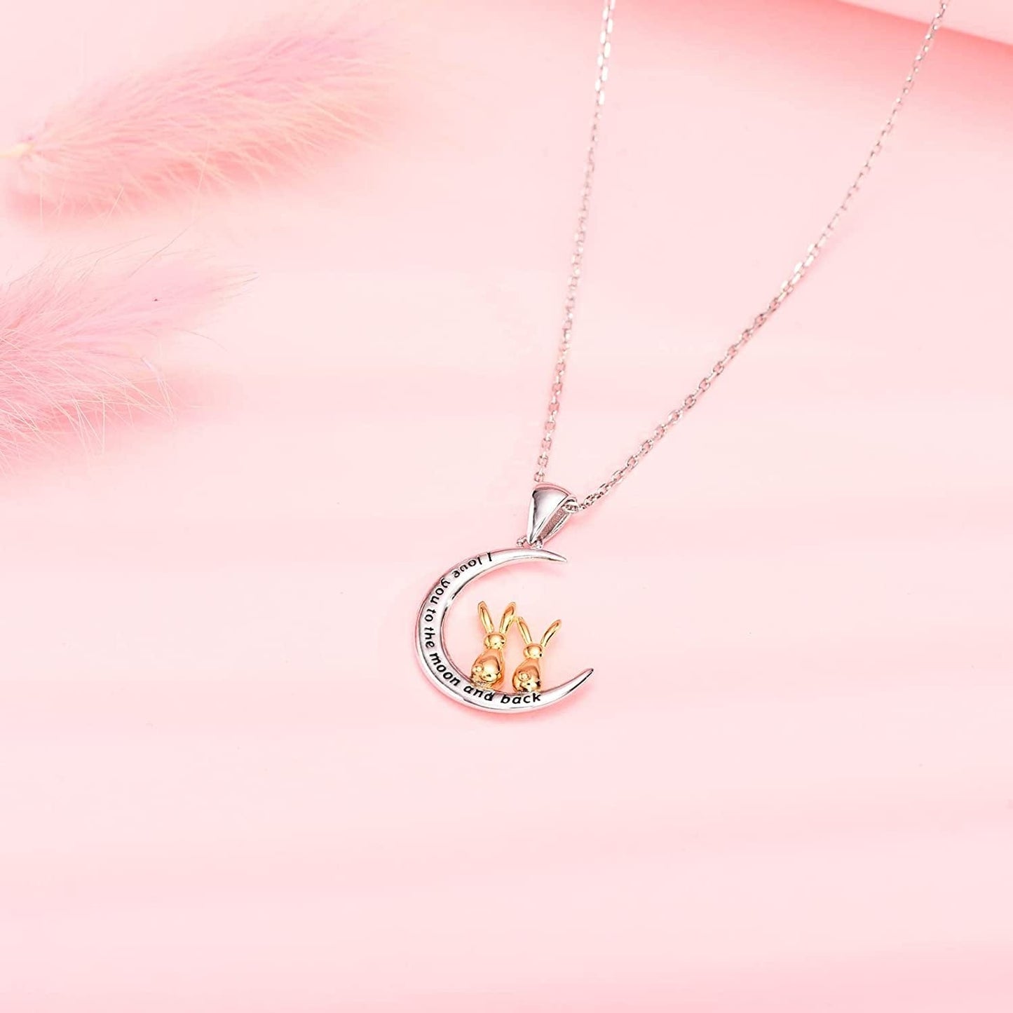 I Love You to the Moon and Back Necklace for Women,925 Sterling Silver Double Bunny Rabbit Panda Necklace Valentines Day Jewelry Gifts for Women Mom Daughter Wife Girls
